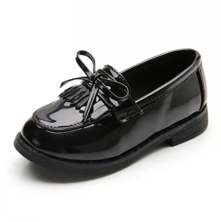 Новые детские кожаные свадебные модельные туфли для девочек, брендовые Детские черные свадебные туфли для мальчиков, формальные кроссовки на танкетке на плоской подошве - Цвет: Черный