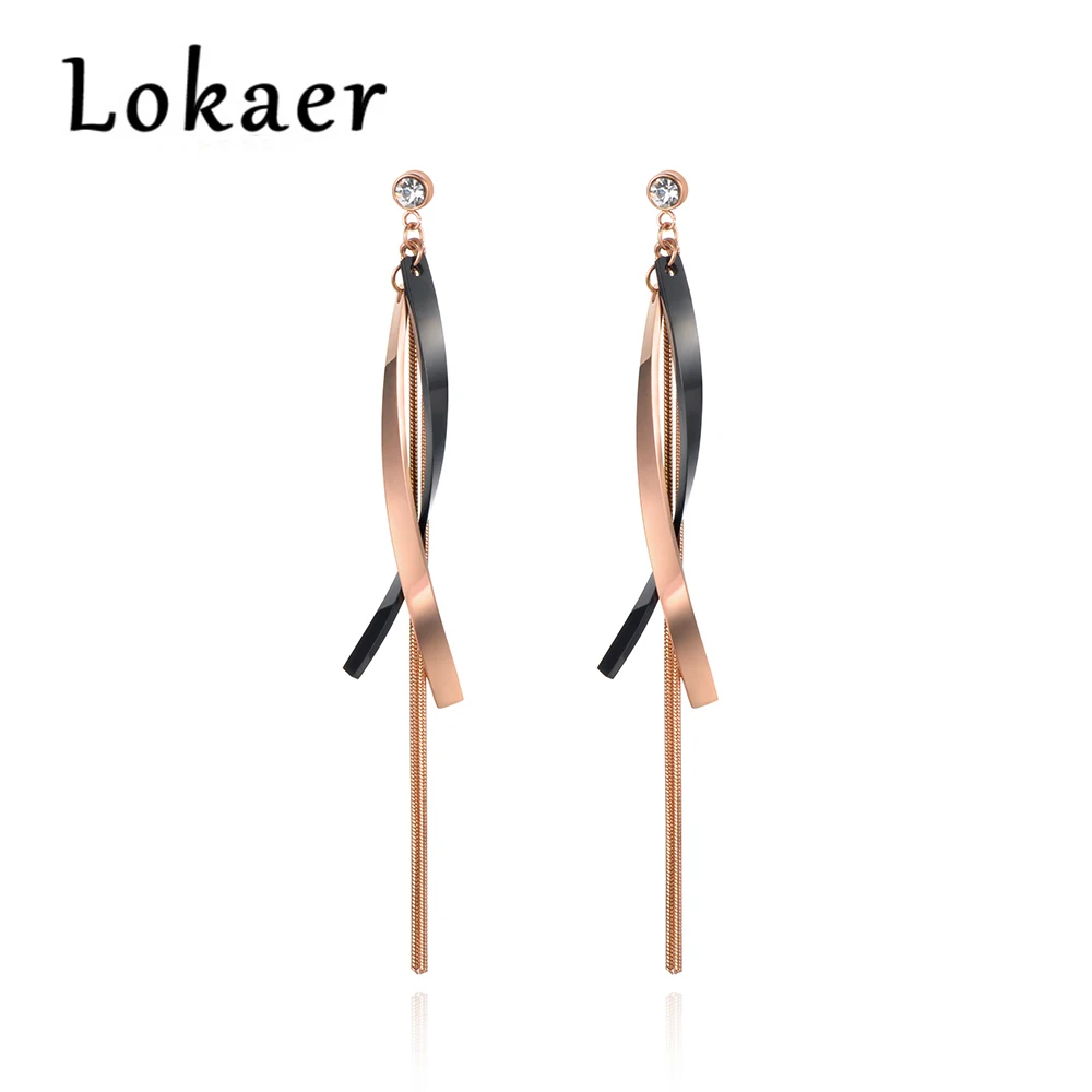 Lokaer Классическая титановая сталь серьги в геометрическом стиле с кисточками ювелирные изделия розовое золото цвет серьги гвоздики для женщин Oorbellen E180280366R