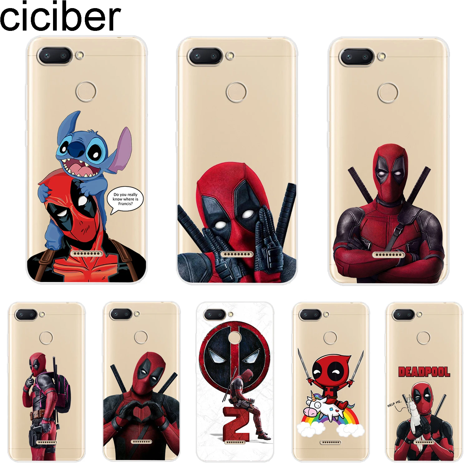 ciciber Cover For Xiaomi Redmi 6 5 4 3 A X S Plus Pro S2 Phone Cases Note 7 Soft TPU Marvel Deadpool |