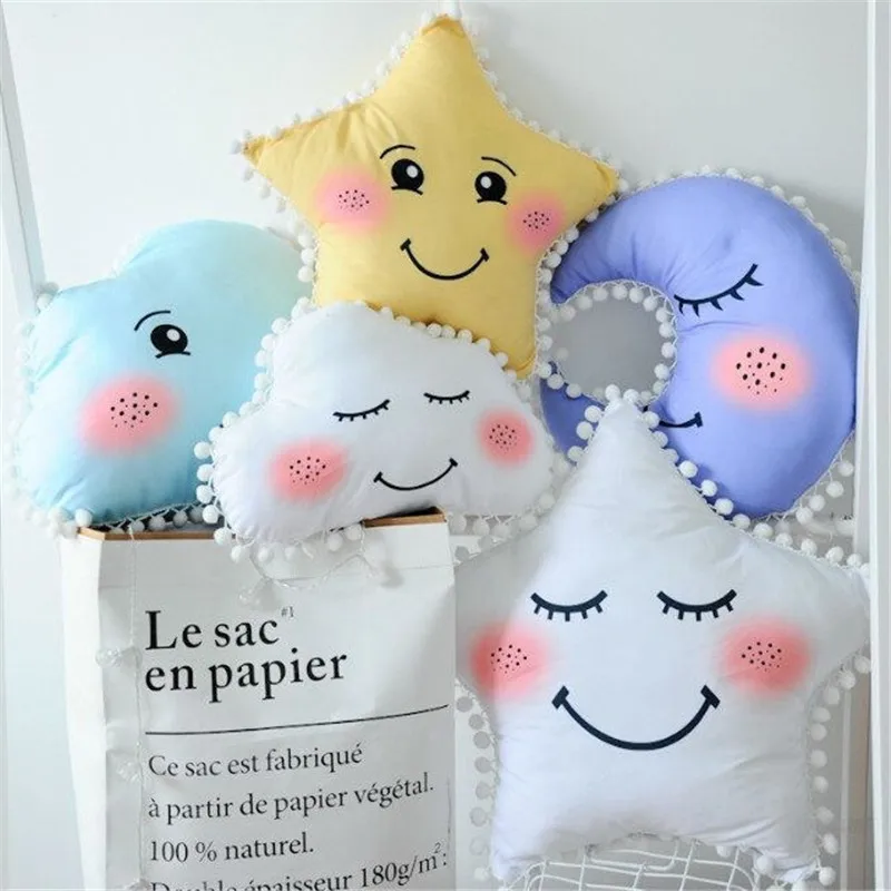 

Lovely Sky Series Pillow Stuffed Moon Star and Clouds Plush Toys Soft Cushion Nice Sofa Pillow Kawaii Christmas Gift for Girl