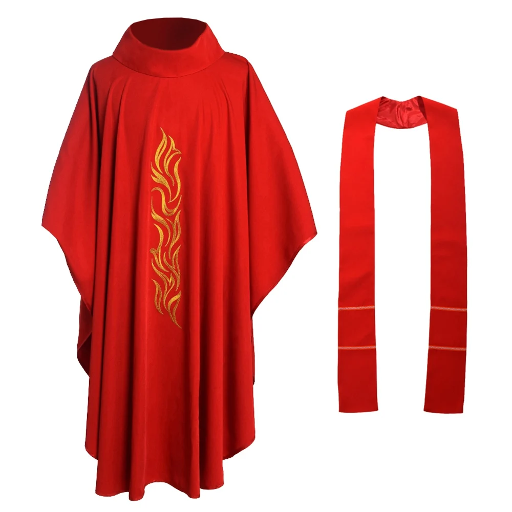 Red Catholic Church Chasuble Priest Vestments Robe Clegy Apparel