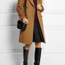 Manteau femme UK, новинка, модное повседневное длинное пальто с зубчатым отворотом, женское коричневое пальто, зимнее теплое, Casacos femininos