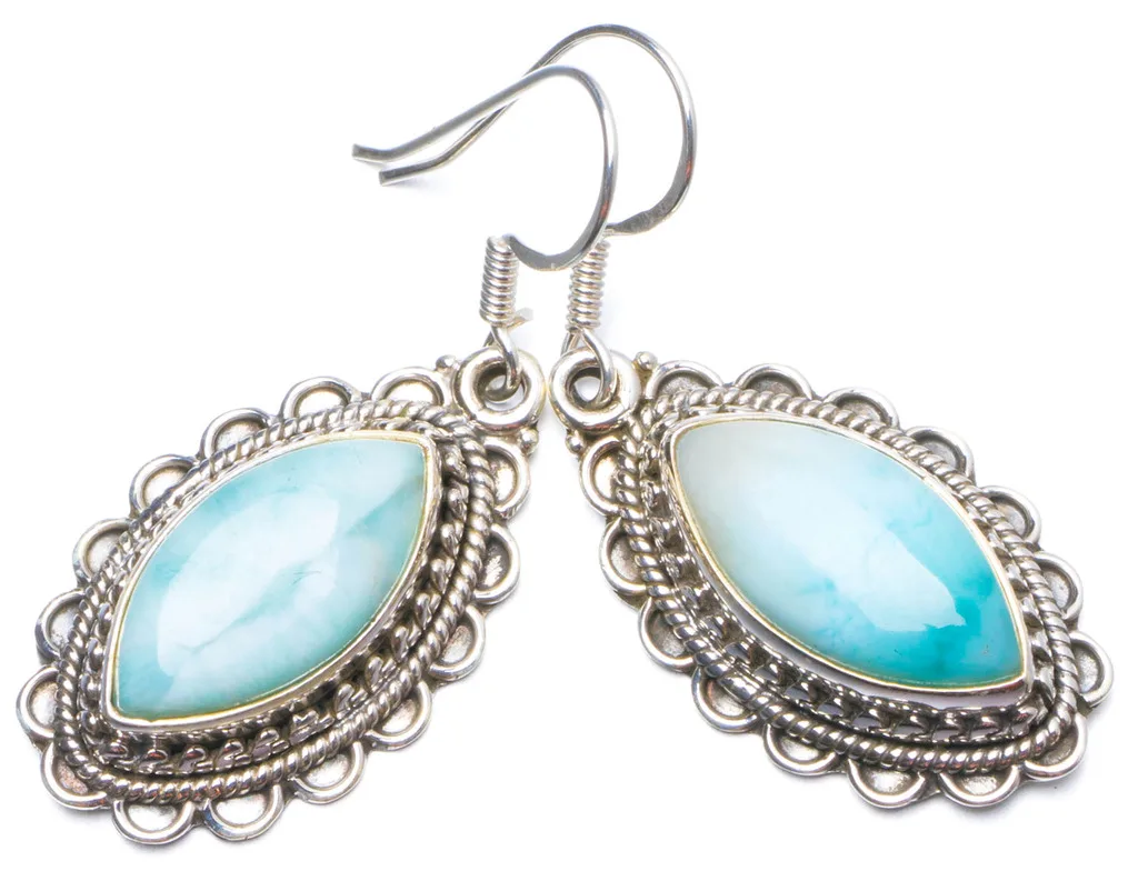 

Natural Caribbean Larimar Handmade Unique 925 Sterling Silver Earrings 1.5" Y0250