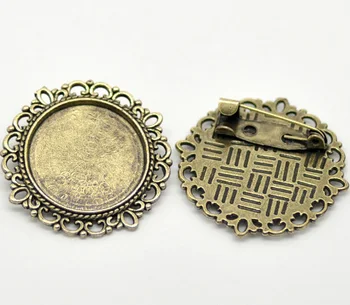 

DoreenBeads Zinc metal alloy Brooches Findings Round Antique Bronze Cabochon Settings(Fits 20mm)3.2cm x 3.2cm ,2 PCs