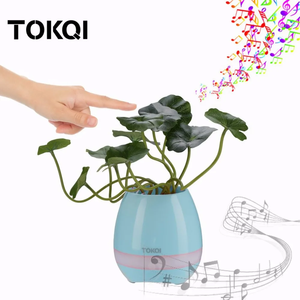 TOKQI Unique Plastic Smart Music Flower Pots Bluetooth Speaker Play The Piano Decoration Planter Night Light Touch Sensors