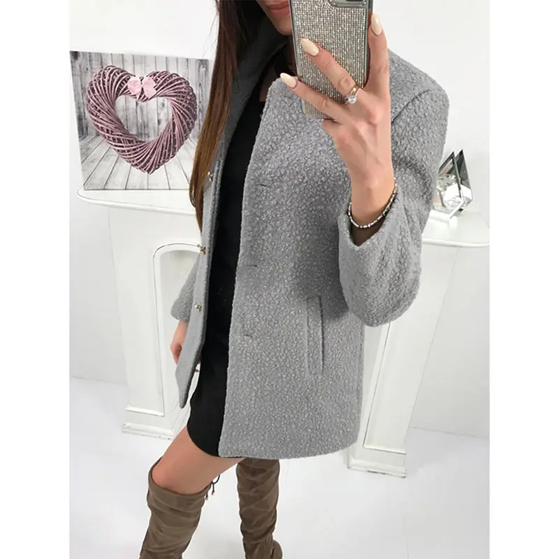 Women Winter Woolen Coat Autumn Casual Solid Color Long Sleeve Pocket Single-Breasted Suit Collar Pink Long Coat Abrigos Fashion (11)
