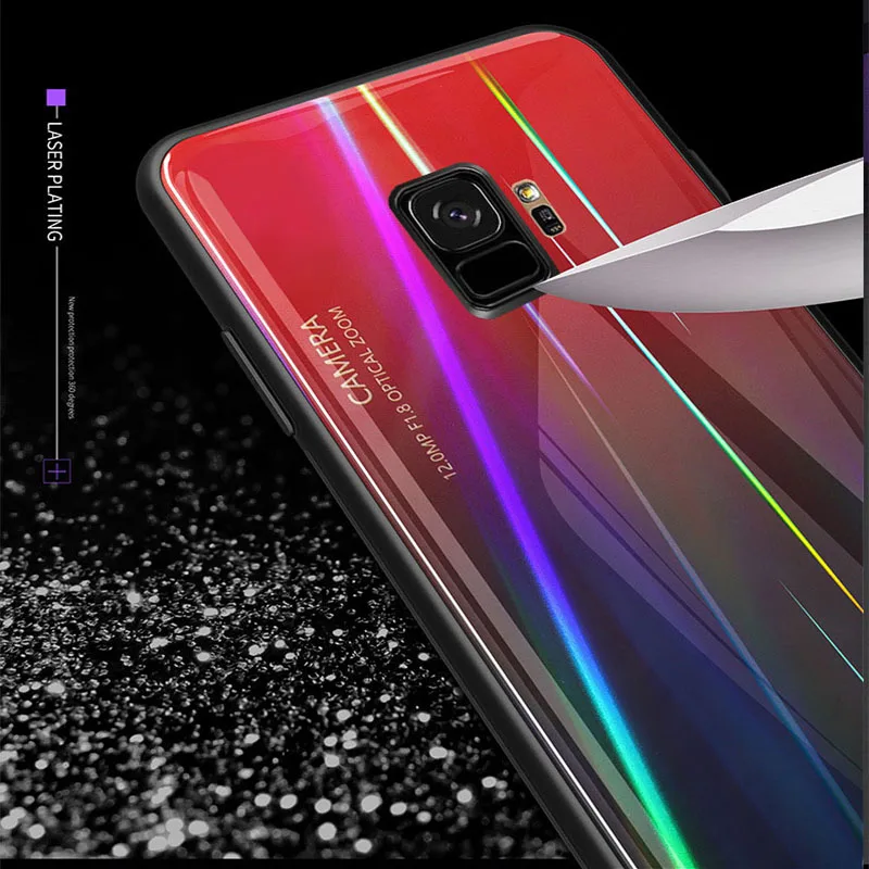 Градиентный лазерный чехол из закаленного стекла для телефона Samsung Galaxy S20 S9 S10 Plus
