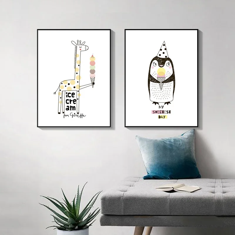 Estilo-n-rdico-Quarto-Dos-Mi-dos-Decora-o-Sorvete-Cartazes-E-C-pias-Girafa-Rosa (5)