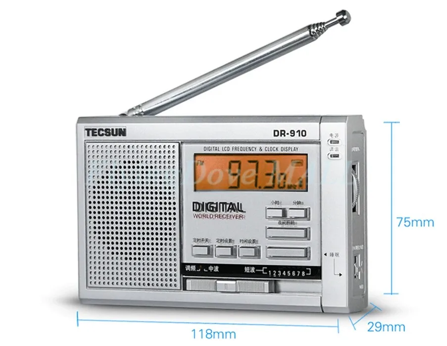 TECSUN DR-910 FM-MW-SW радио мир приемник портативные электронные мини-часы радио со встроенным динамиком