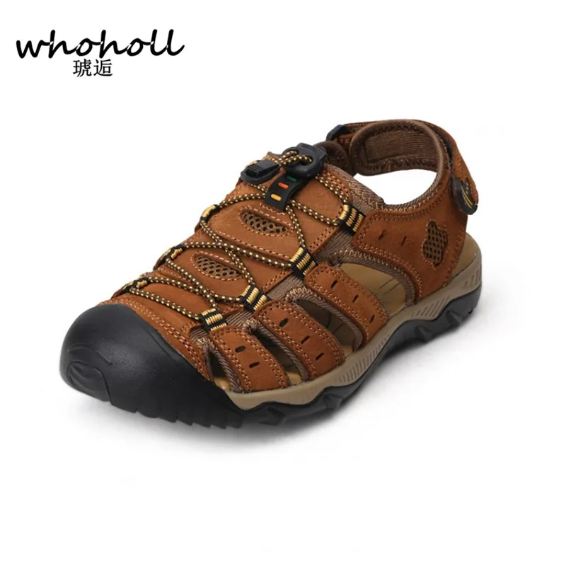 Whoholl/мужские сандалии; модная летняя обувь из натуральной кожи; мужские шлепанцы; дышащие мужские сандалии; повседневная обувь; размеры 38-48 - Цвет: 2