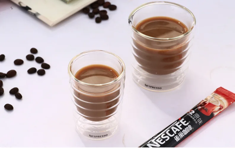 6pcs/lot Double-layer Heat Resistance Whey Protein Nespresso Coffee Mugs  Espresso Coffee Cup Thermal Glass 150ml Best Gifts