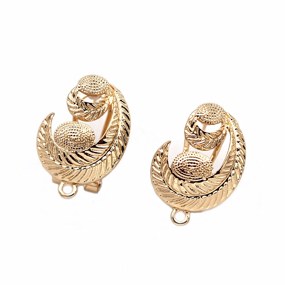 Stud Clip Earrings Post Filigree Leaf Bases with Loop DIY Findings Accessories Nigerian Wedding Dubai Gold Color Jewelry Making | Украшения