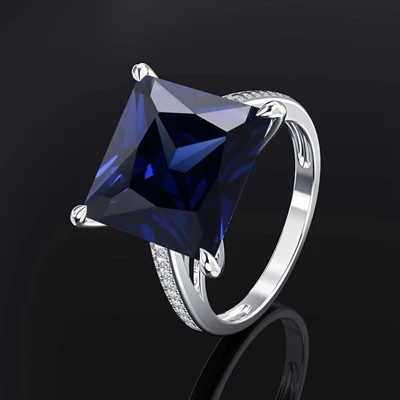 Квадратное кольцо PANSYSEN 12 мм, натуральный розовый кварц, 925 пробы, серебряное кольцо для женщин, для свадебной вечеринки, хорошее ювелирное изделие, кольца, размер 5-12 - Цвет камня: Синий