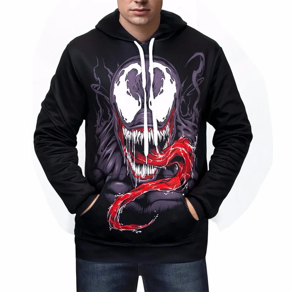 Европа Америка Venom 2019 3D фильм Marvel сжатия круглый галстук Кепка толстовка мышц