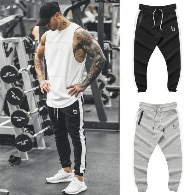 

2019 Autumn New Men's Running Sweatpants Slim GYM Fitness Jogging Pants Men Workout Trousers Male Cotton Sport Pants 4 Style