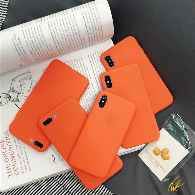 Matte plain silicone phone back cover for iphone7plus case orange soft