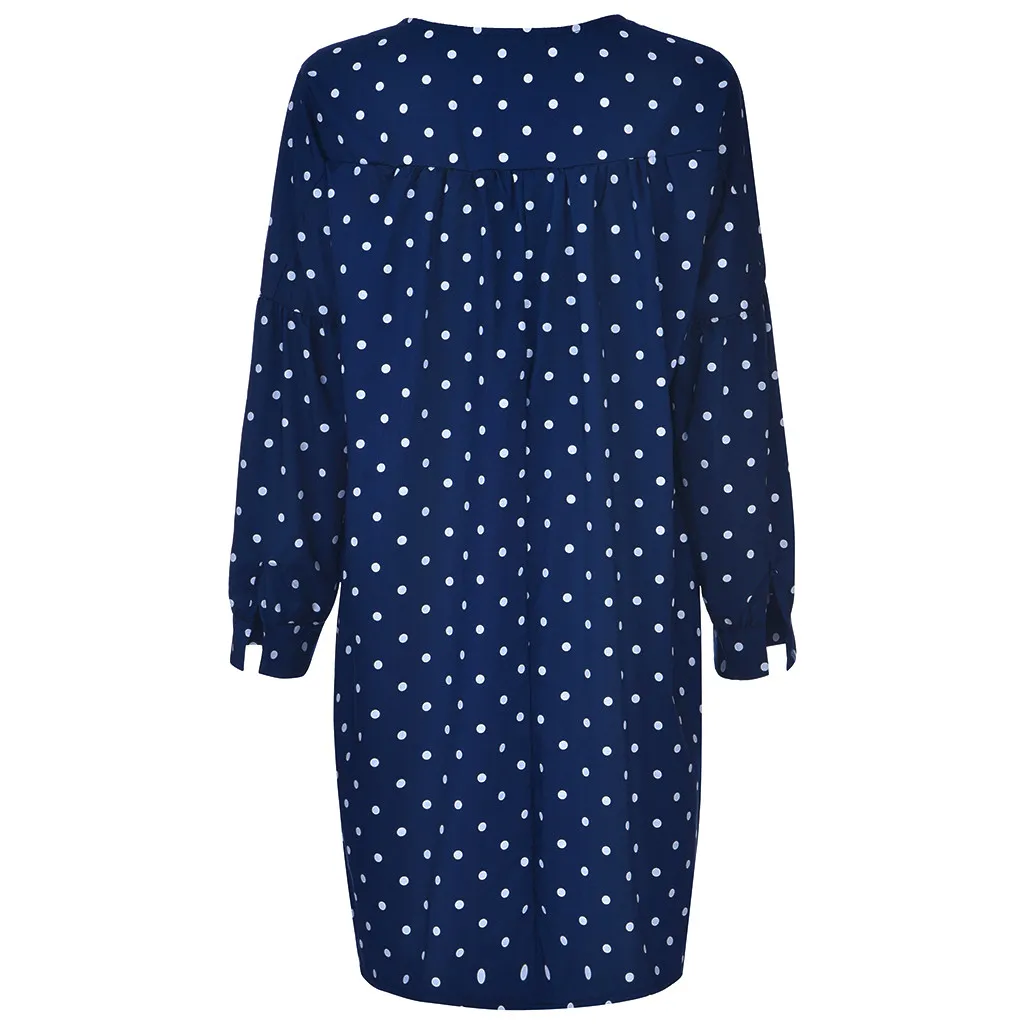 Women Size Loose Polka Dot Long Sleeve V-neck Mini Length Dress plus size dresses for women Dress sukienka robe party dress