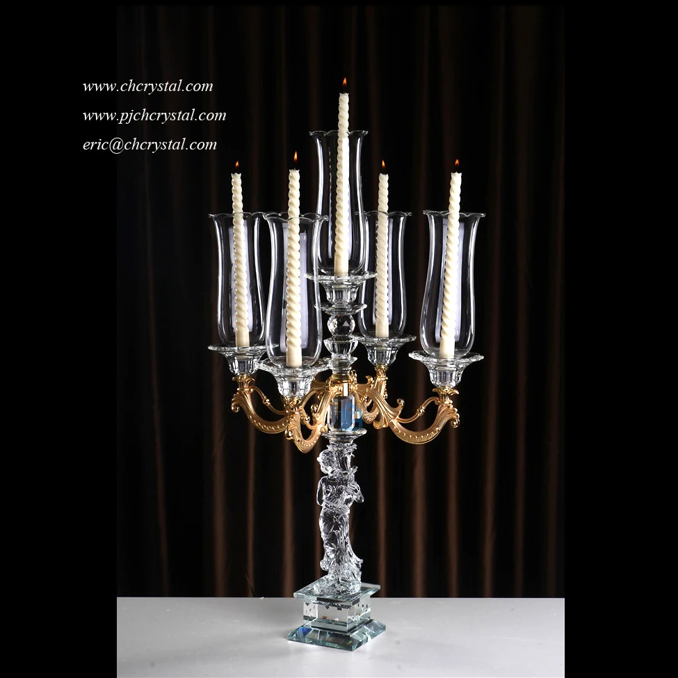 Luxury Golden Arms Crystal Candelabra Candle Holder For Wedding Decortion,Wedding Crystal