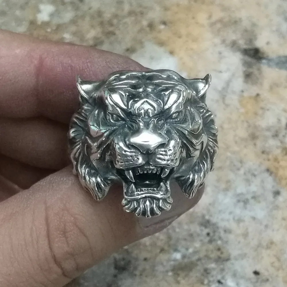 LINSION, с высокой детализацией, Тигровое кольцо, 925 пробы, серебряное, мужское, байкерское, панк кольцо, TA130, размер США 7~ 15