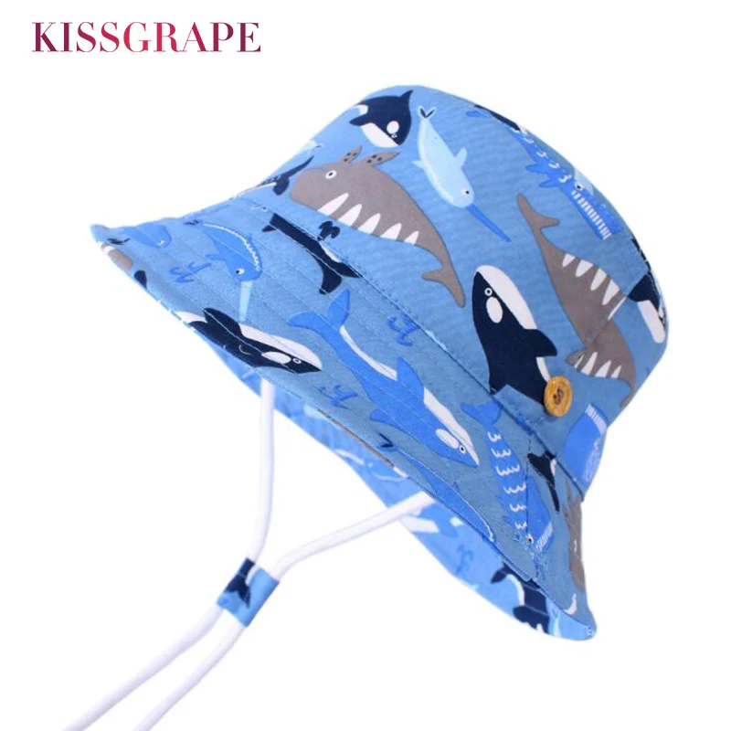 

Brand New Spring Baby Boys Cotton Bucket Hat Kids Catroon Dolphin Wide Brim Beach Hats Children's Outdoor Foldable Sun Hats