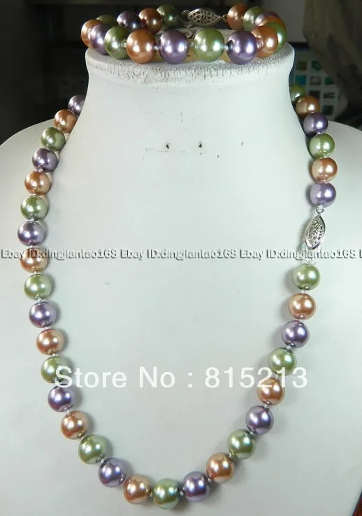 

ddh00208 Stunning! 10mm 18''7.5'' Multicolor Sea Shell Pearl Necklace Bracelet Set
