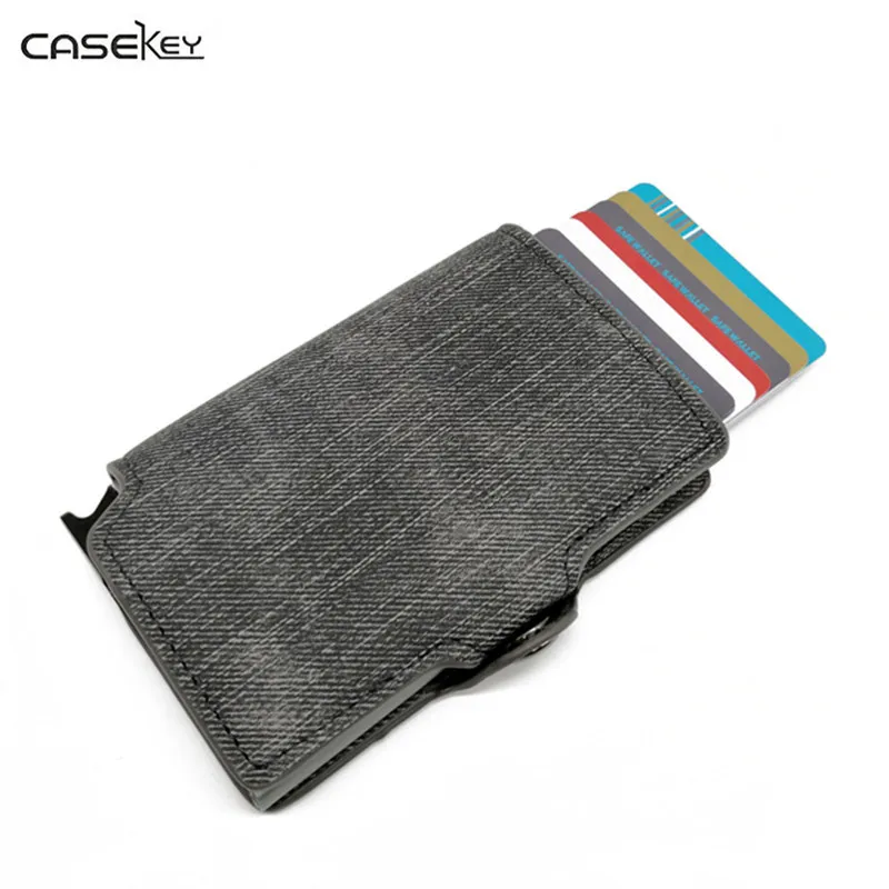 

CaseKey Brand Matel Anti RFID For Credit Card Holder Porte Carte ID Card Holder Money Wallet Business Men Travel Purse Women Bag