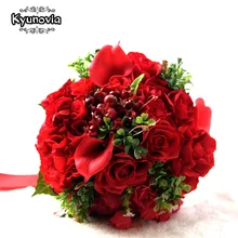 Свадебные букеты Kyunovia красного цвета с настоящим касанием, свадебные украшения, цветы розы, Калла, лилия, свадебный букет с ягодами FE51