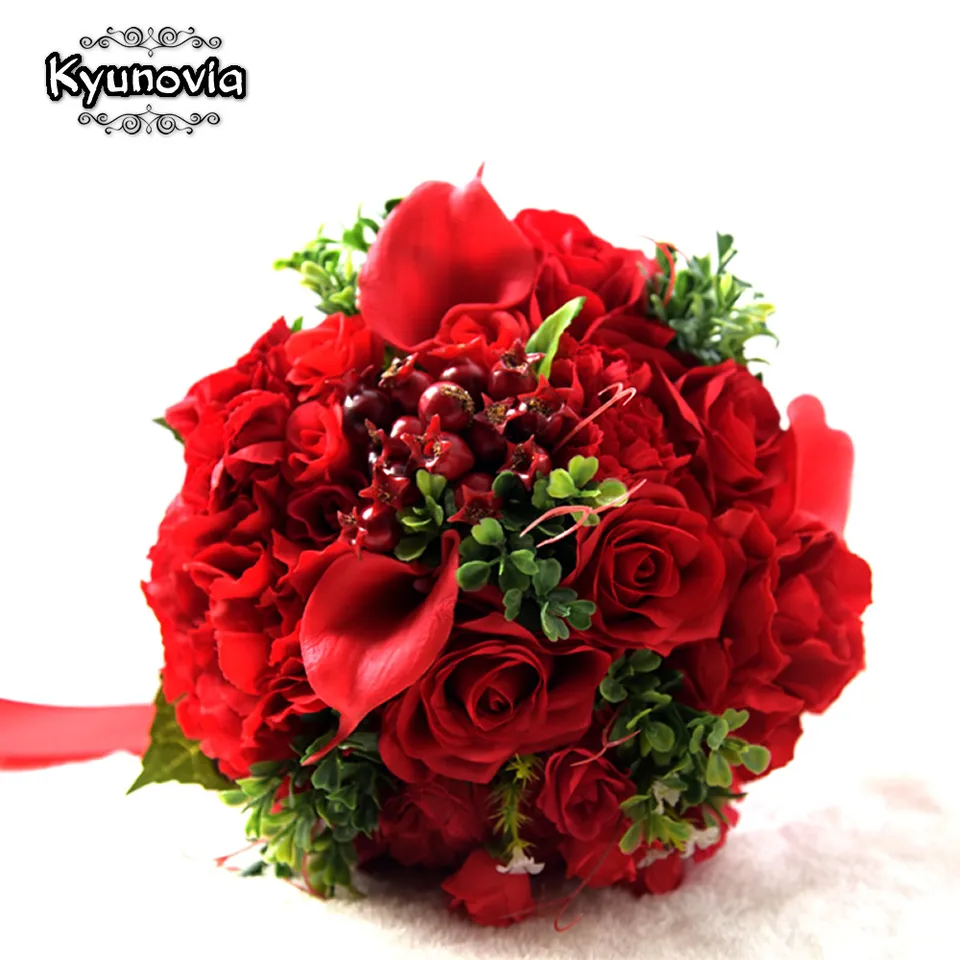 Kyunovia Red Real Touch Wedding Bouquets Wedding Decorations
