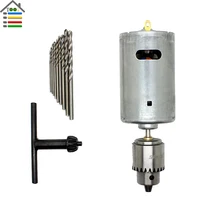DC 12-24V Electric Motor PCB Wood Drill Press Drilling Compact and 10PC 0.5-3.0mm Twist Bits with 1pc 0.3-4mm JTO Chucks