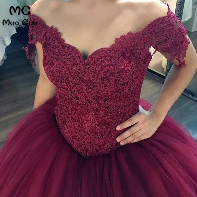 Burgundy Wedding Dresses Ball Gowns Lace Off The Shoulder4