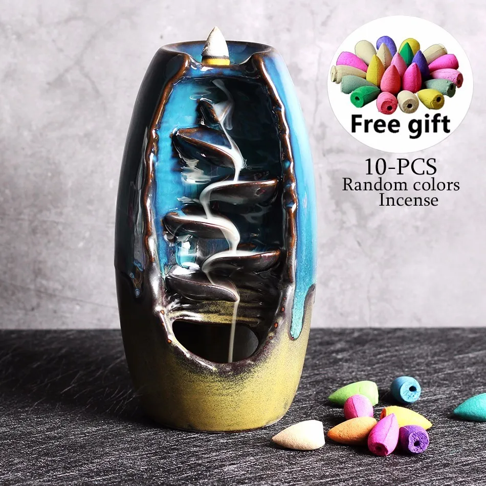 

Dropshipping Free Gift 10pcs Incense Cones Backflow Incense Burner Ceramic Aromatherapy Furnace Smell Aromatic Incense Road