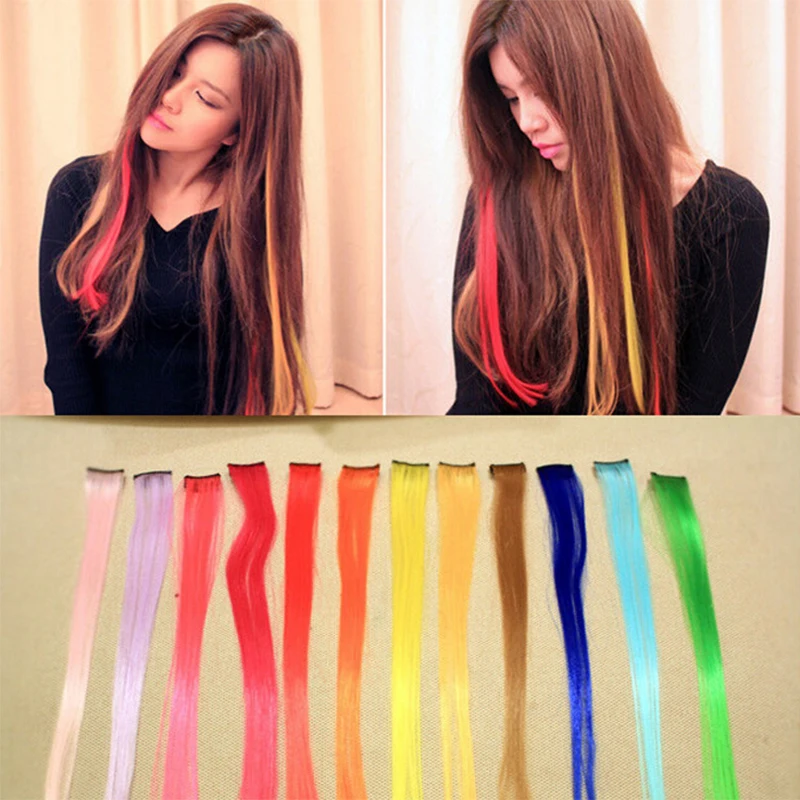 New Arrive fashion women's Long Synthetic Clip In Extensions hair extensions 2016 Gradient Color cosplay hair pieces
