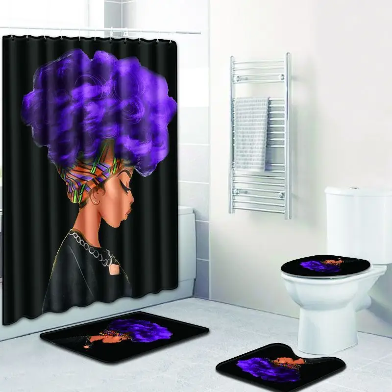 4 шт./компл. полиэстер ткань Африканская занавеска для душа 3d девушка нескользящий Коврик для ванны и туалета коврик для ванной ковер ковры фланелевый коврик для ванной