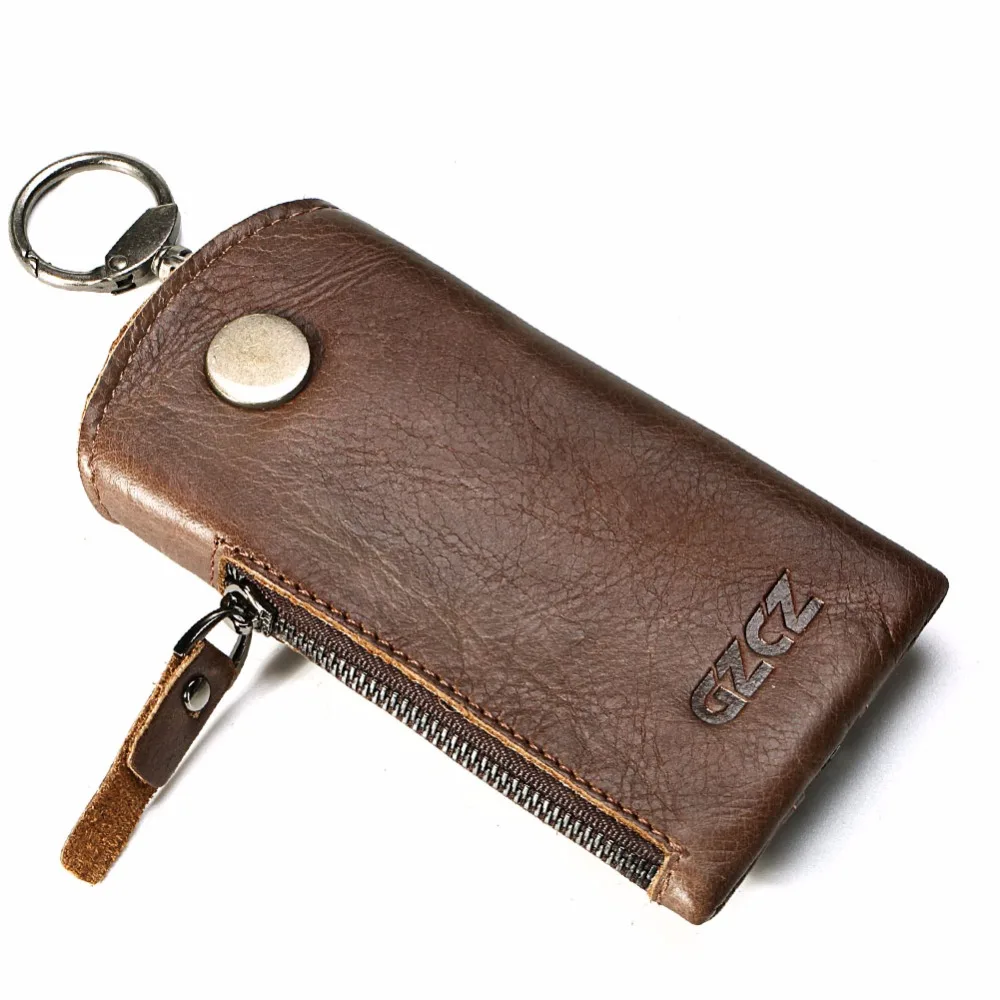 Genuine Leather Multifunction Men Wallet Zipper Design Housekeeper Key Pouch Ring Wrap Holder ...
