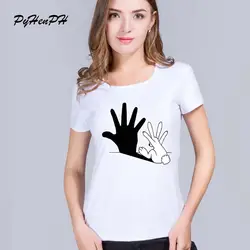 PyHenPH 2017 новая горячая распродажа кролик и голова печатная Футболка женская с коротким рукавом Личность женские футболки забавный дизайн