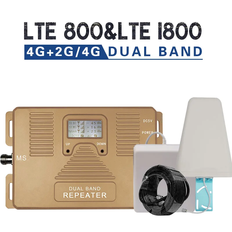 

4G LTE 800 LTE 1800 Mobile signal Repeater GSM DCS 1800mhz 4G CellPhone Signal Booster 70dB Gain 4G Amplifier With LCD Display