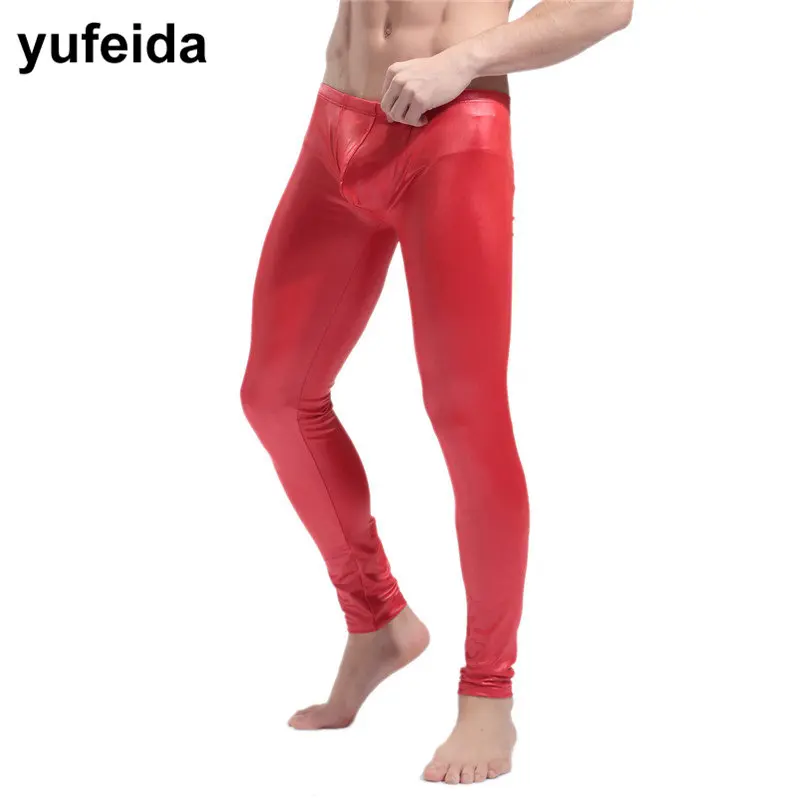 YUFEIDA модные, пикантные новые мужские длинные штаны Искусственная кожа Slim Fit Stretch Повседневное искусственная узкие джинсы