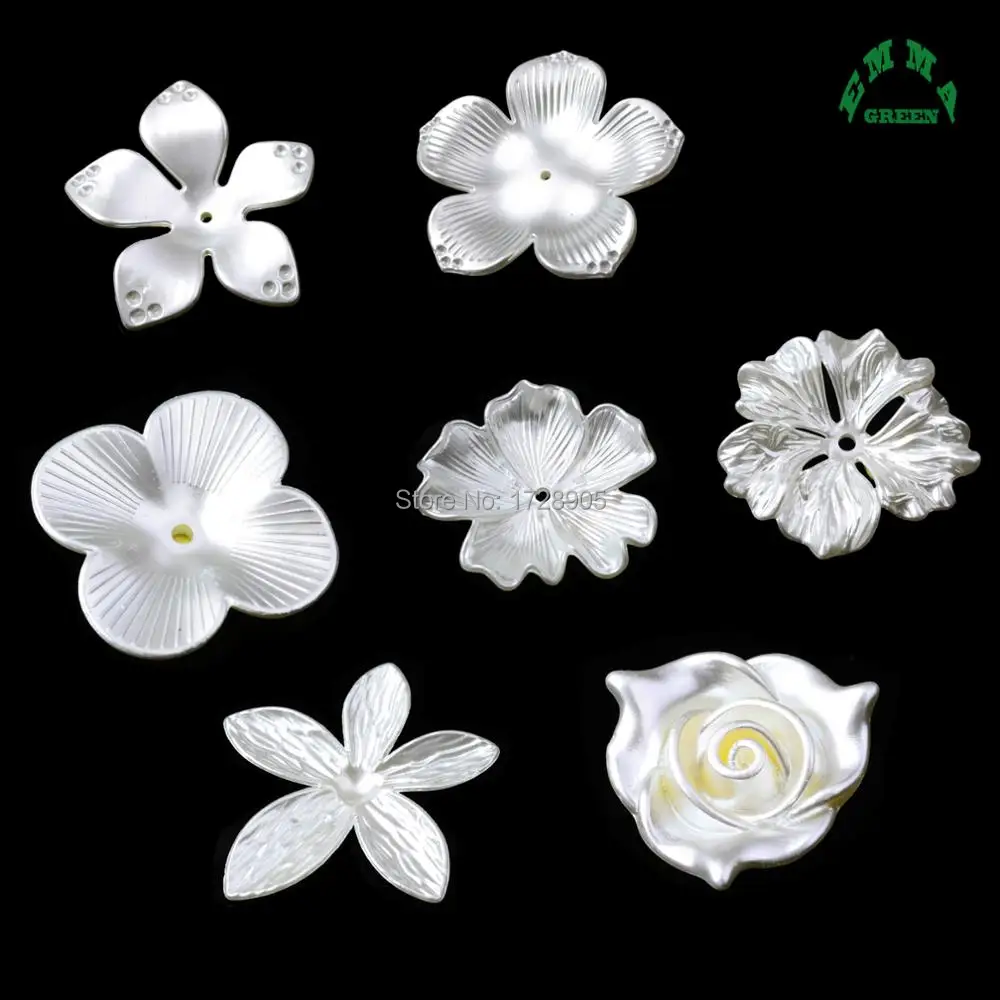 

Petals Flower White Pearl Buttons 10 pcs Flat Back Bouquet Cluster Buttons Embellishments for DIY Hair Accessories