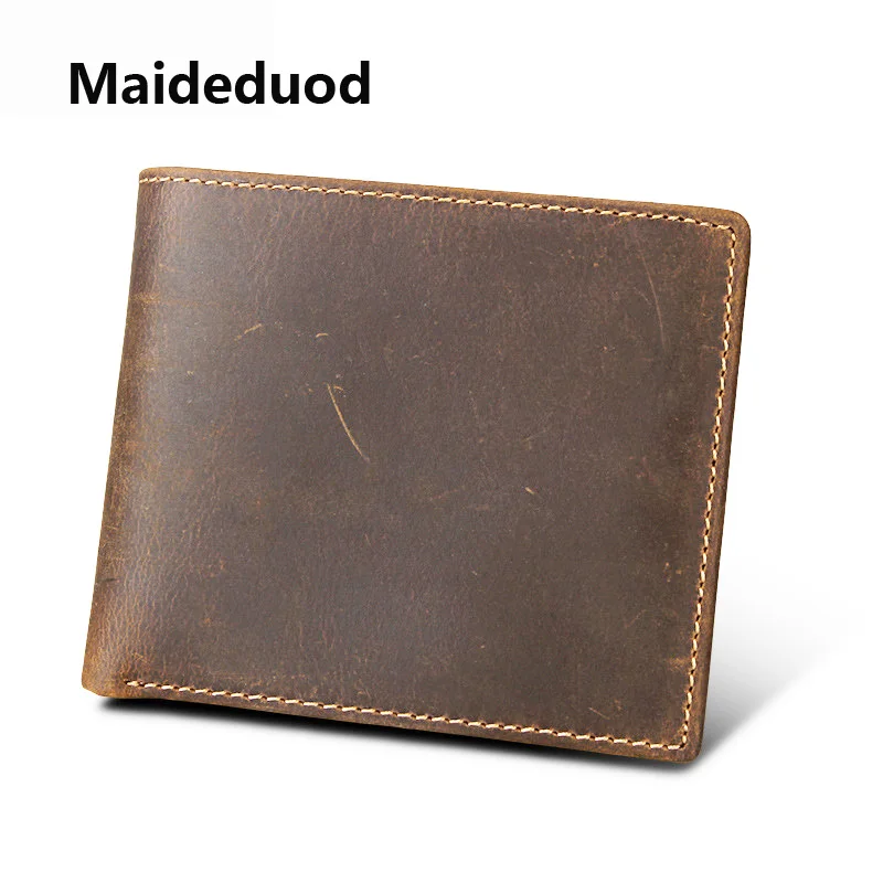 

Maideduod 2018 Vintage Men Card Holders Genuine Crazy Horse Leather Men Slim Wallet Business Casual Purses