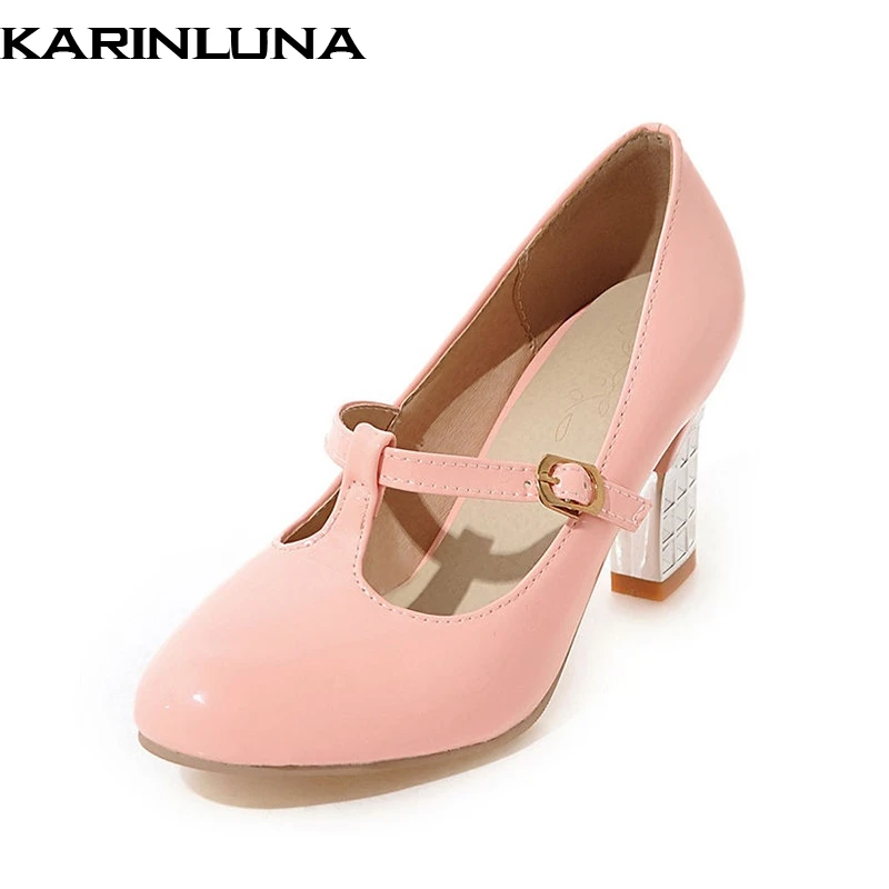 

KARINLUNA 2018 Spring Autumn Fashion Sweet Women Mary Janes Pumps Big Size 31-43 High Heels office lady Shoes Woman