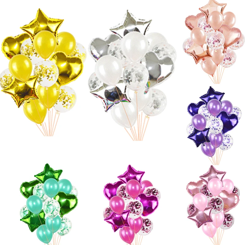 

14pcs Multicolor Confetti Latex Balloon Heart Star Foil Baloons For Wedding Birthday Party Decora DIY Baby Shower Balon Supplies
