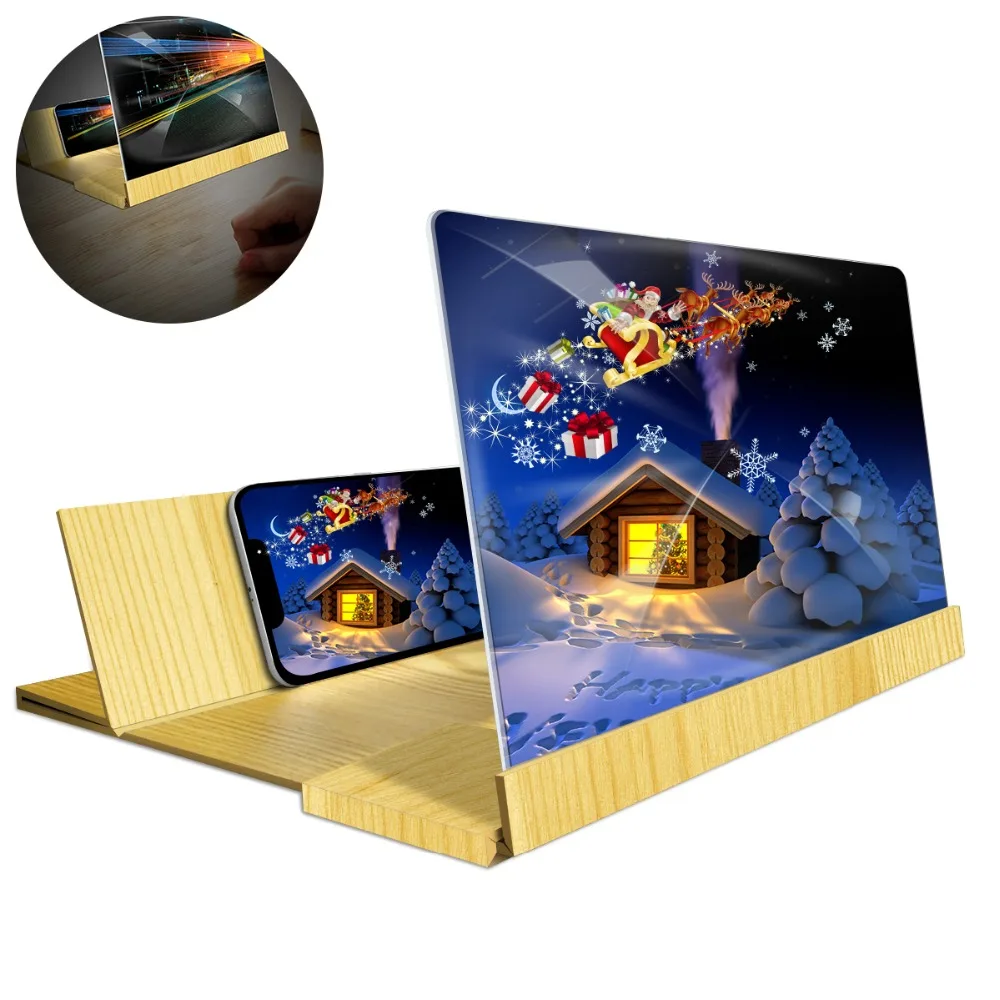 

3D Phone Stereoscopic Amplifier Wood Leather 12 8 Inch Mobile Phone Video Screen Magnifier Amplifying NANO CINEMA Holder Mount