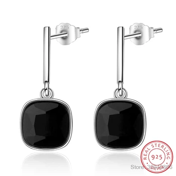 

925 Silver Square Earring Women Jewelry S925 Sterling Silver boucle d'oreille Black Crystal Cubic Zirconia Stud Earrings