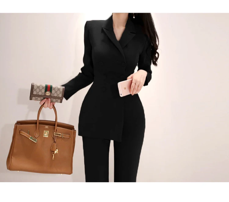 Женский асимметричный комбинезон, двубортный пиджак и облегающие брюки-карандаш, женский офисный комплект из двух предметов, деловой комбинезон, осень-зима