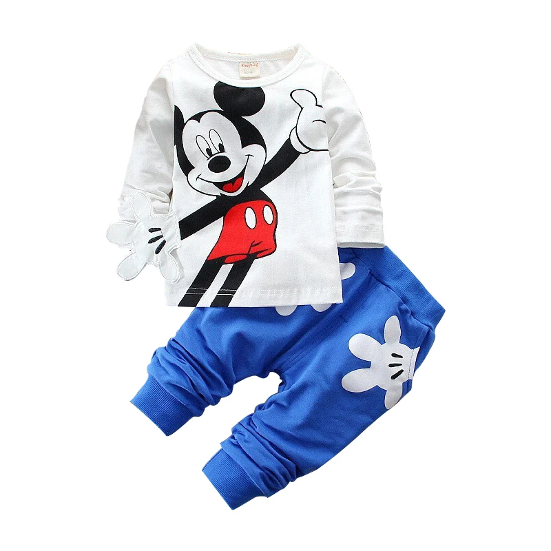 Хлопковый весенний спортивный костюм для мальчиков и девочек, детский комплект одежды с Микки и Минни, модная детская одежда, комплект с рисунком для маленьких мальчиков и девочек 1-5 лет