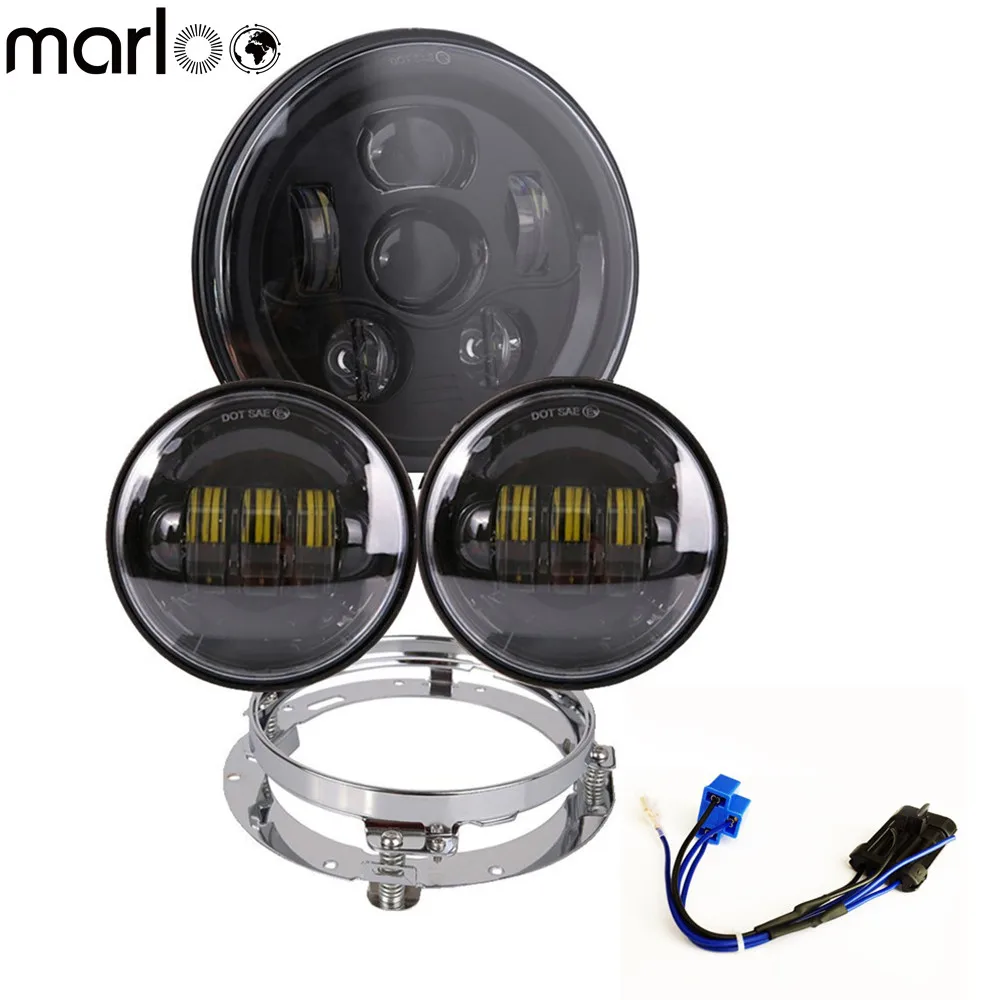 

Marloo Set Harley Daymaker 7" LED Headlight , 4.5 " Led Fog Lights For Harley Davidson Motorcycle With 7" Bracket Adapter Ring
