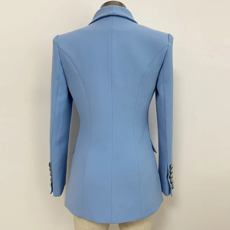 High Quality 2019 Formal Slim Blazer For Women Silver Lion Buttons Double Breasted Office Ladies Blazers Jacket Coat Veste Femme