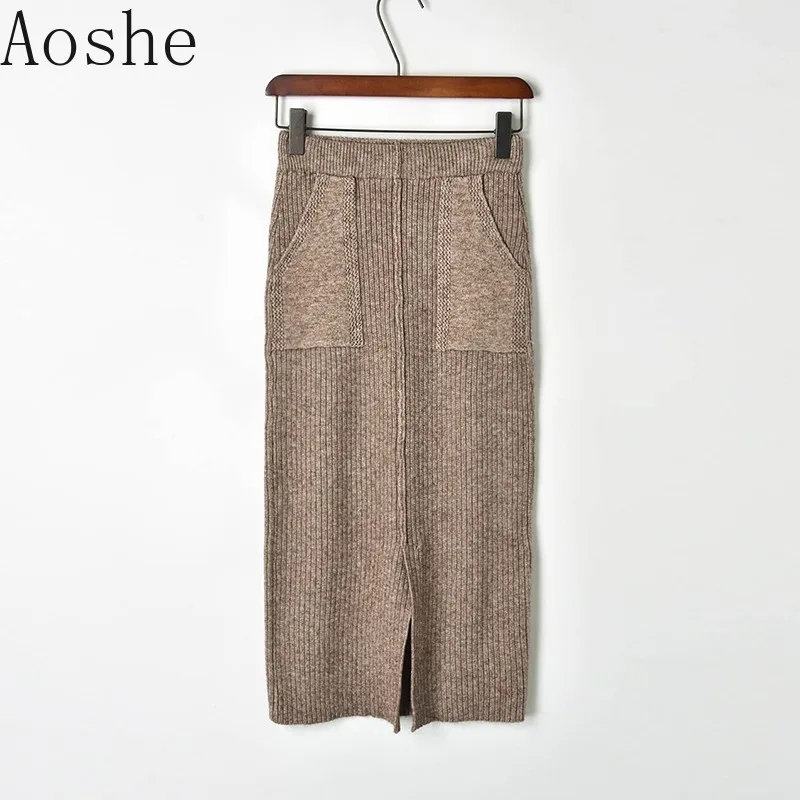 

New Winter Open Pocket Hip Knitted One-Step Skirt 2019 Fashion Half-length Skirt