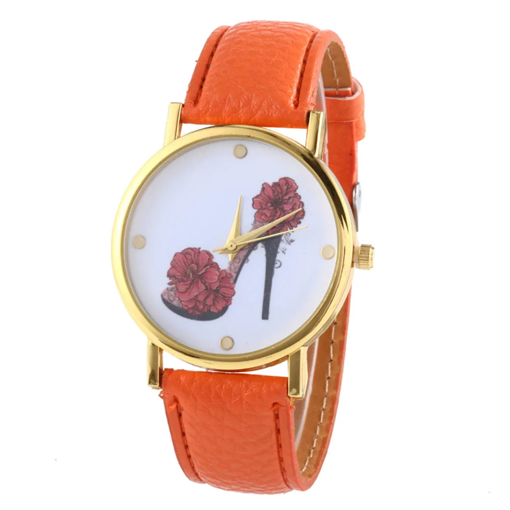 

New 2018 Popular Women Casual Watch ladies Leather Luxury Watches Woman Sport Quartz Wristwatch simple female Clock Hours Orange