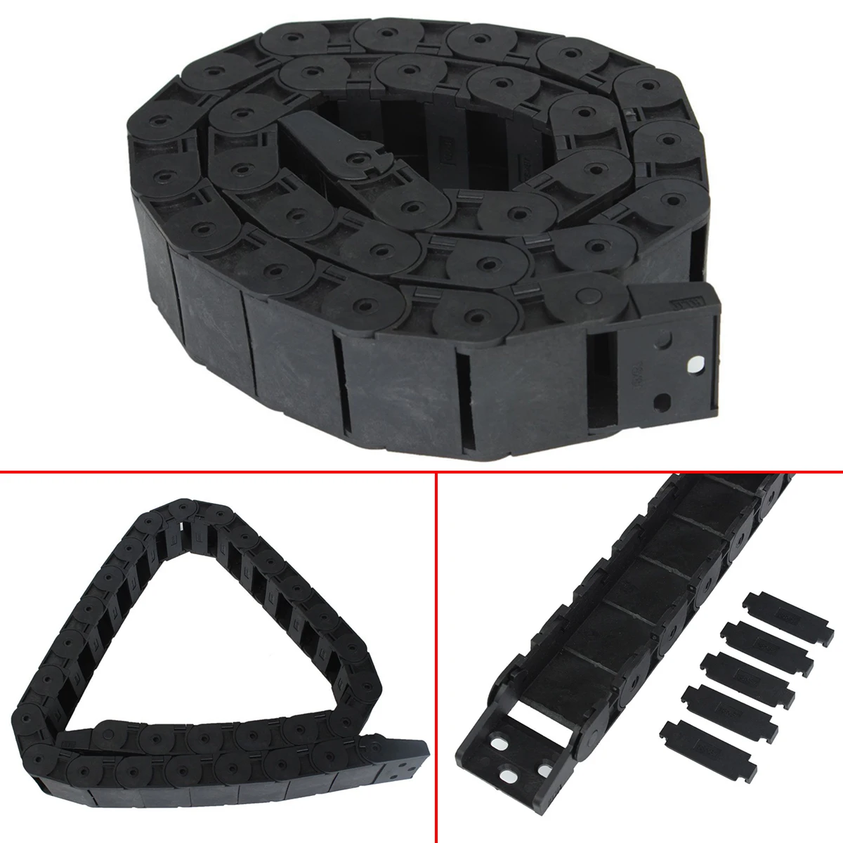 1pc Black Long Plastic Nylon Cable Drag Chain Towline 1M 1000mm 40" Wire Carrier R38 18*37mm For CNC Router Machine Tools Mayitr